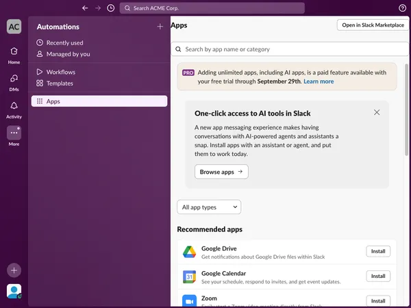 Slack App Directory showing X-late search results