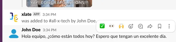 Team member typing in Spanish in Slack channel
