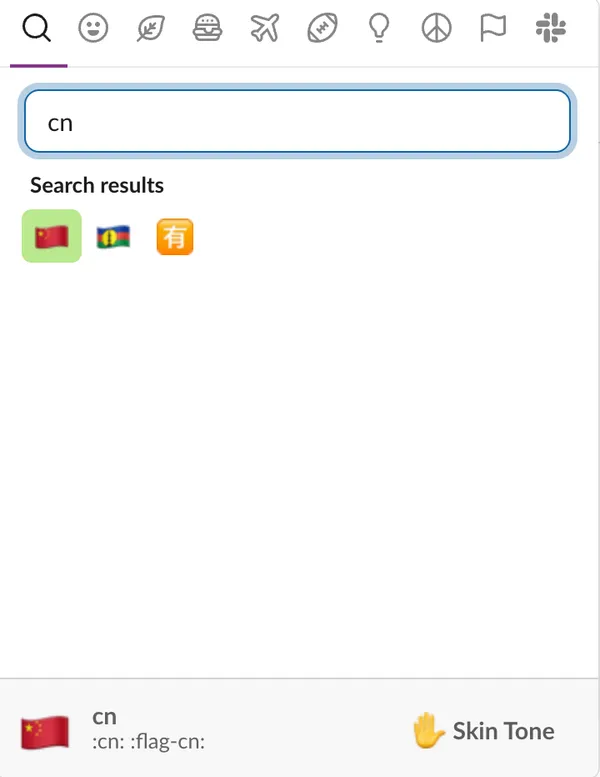 Slack emoji picker showing flag emojis for translation