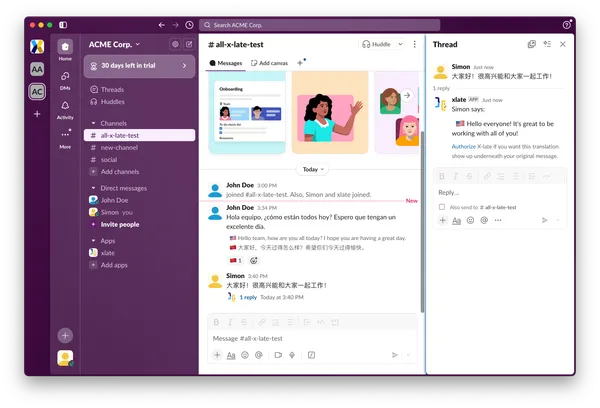Slack message ready for translation