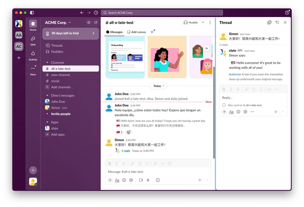 X-late flag emoji reaction translation in action showing multiple languages